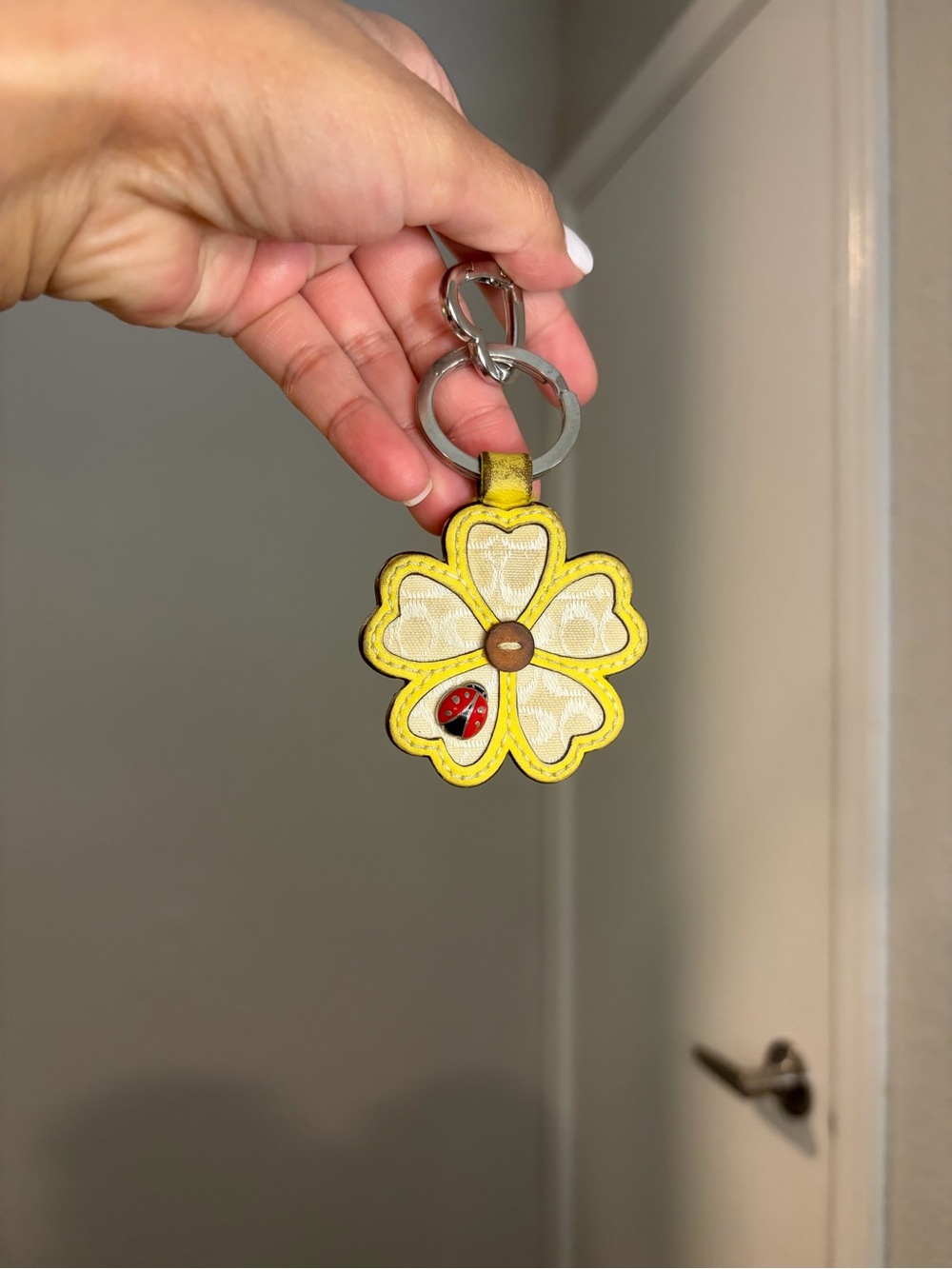 Coach Vintage Yellow Floral Ladybug Key Fob